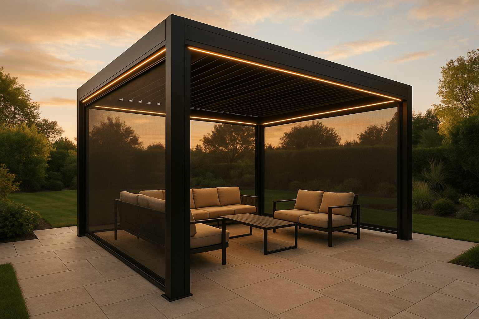 Luxcov pergola with retractable mesh screens